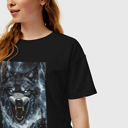 Футболка оверсайз женская Оскаленная морда волка, цвет: черный — фото 2