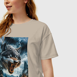 Футболка оверсайз женская Голова волка с оскаленной пастью, цвет: миндальный — фото 2