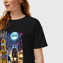 Футболка оверсайз женская Homer Simpson vs Batman - ai art joke, цвет: черный — фото 2