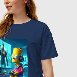 Футболка оверсайз женская Bart Simpson is an avid gamer, цвет: тёмно-синий — фото 2