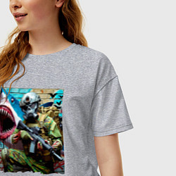 Футболка оверсайз женская Shark and warrior - graffiti, цвет: меланж — фото 2