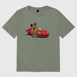 Футболка оверсайз женская Чиловый парень на красном автомобиле, цвет: авокадо