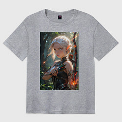 Футболка оверсайз женская Девушка-эльф с магическим луком, цвет: меланж