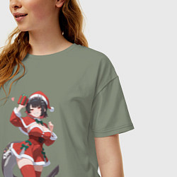 Футболка оверсайз женская Акулье рождество, цвет: авокадо — фото 2