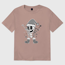 Женская футболка оверсайз Новогодний скелетик чб