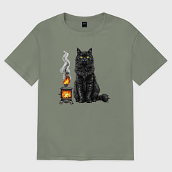 Женская футболка оверсайз Кот с печкой