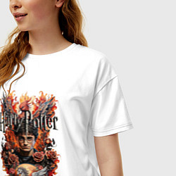 Футболка оверсайз женская Гарри Поттер на фоне феникса и пегаса, цвет: белый — фото 2