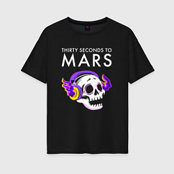 Футболка оверсайз женская Thirty Seconds to Mars - неоновый череп, цвет: черный