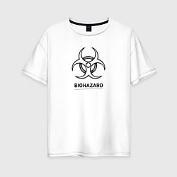 Женская футболка оверсайз Biohazard черно белый