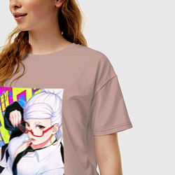 Футболка оверсайз женская Дандадан: Бабка Момо, цвет: пыльно-розовый — фото 2