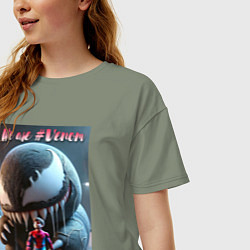 Футболка оверсайз женская Мультяшные Веном и человек паук - мем, цвет: авокадо — фото 2