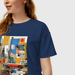 Футболка оверсайз женская Плакат с ретро автомобилем, цвет: тёмно-синий — фото 2