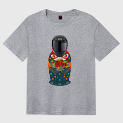 Футболка оверсайз женская Матрёшка мотоциклист, цвет: меланж