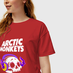 Футболка оверсайз женская Arctic Monkeys - неоновый череп, цвет: красный — фото 2