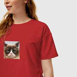 Футболка оверсайз женская Сердитая Кошка для пары, цвет: красный — фото 2