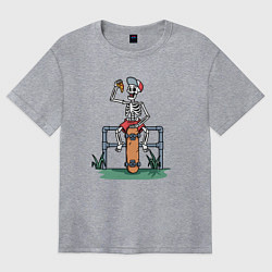 Женская футболка оверсайз Скелетик скейтер с пиццей