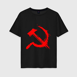 Женская футболка оверсайз Sickle and hammer red paint