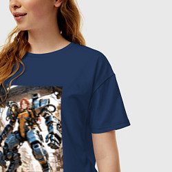 Футболка оверсайз женская Девушка управляет огромным мехом, цвет: тёмно-синий — фото 2