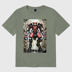 Футболка оверсайз женская Девушка управляет огромным мехом, цвет: авокадо