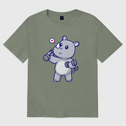 Женская футболка оверсайз Фитнес носорог