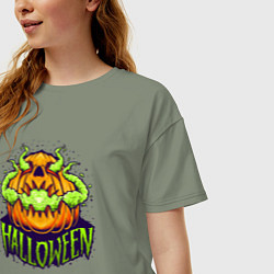 Футболка оверсайз женская Halloween pumpkin, цвет: авокадо — фото 2