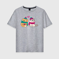 Женская футболка оверсайз Милые влюбленные котики