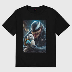 Женская футболка оверсайз Venom and funny kitten with backpack
