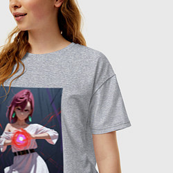 Футболка оверсайз женская Дандадан: Момо фаербол, цвет: меланж — фото 2