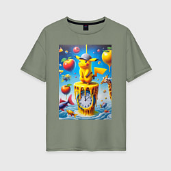 Женская футболка оверсайз Funny Pikachu and fishes - surrealism