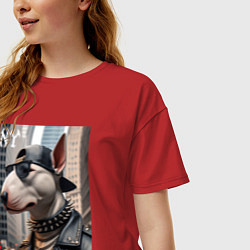 Футболка оверсайз женская Чувак бультерьер житель Нью-Йорка, цвет: красный — фото 2