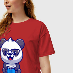 Футболка оверсайз женская Панда с книгой, цвет: красный — фото 2