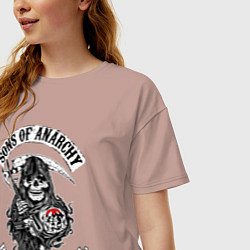 Футболка оверсайз женская Сыны анархии - logo, цвет: пыльно-розовый — фото 2