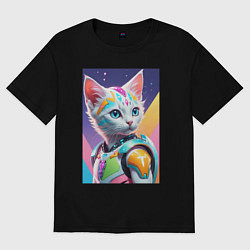 Женская футболка оверсайз Котик в стиле киберпанк