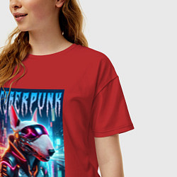 Футболка оверсайз женская Dude bull terrier - cyberpunk, цвет: красный — фото 2