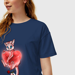 Футболка оверсайз женская Романтичный кот, цвет: тёмно-синий — фото 2