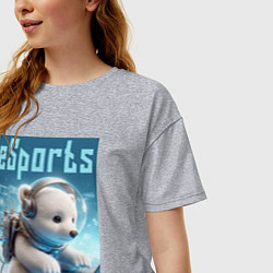 Футболка оверсайз женская Белый медвежонок - киберспорт, цвет: меланж — фото 2