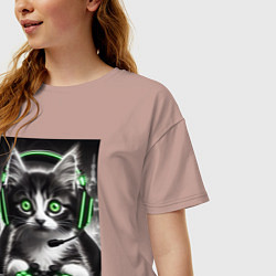 Футболка оверсайз женская Котёнок командный геймер - киберспорт, цвет: пыльно-розовый — фото 2