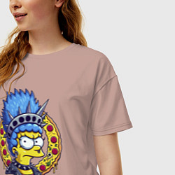 Футболка оверсайз женская Мардж Симпсон на фоне пиццы - панк жив, цвет: пыльно-розовый — фото 2