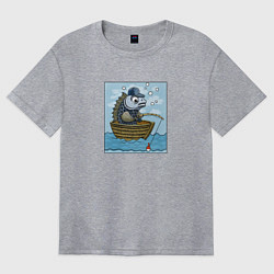 Женская футболка оверсайз Рыба ловит рыбу в лодке