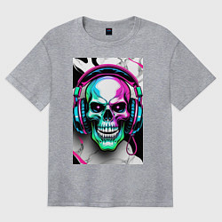 Женская футболка оверсайз Череп в наушниках