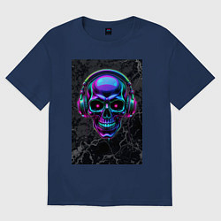 Женская футболка оверсайз Неоновый череп в наушниках