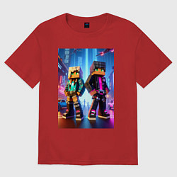 Женская футболка оверсайз Minecraft - characters neon glow