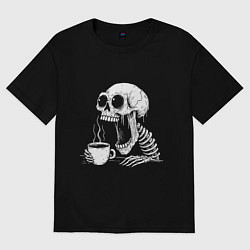 Женская футболка оверсайз Skeleton with coffee