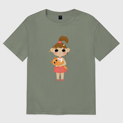 Женская футболка оверсайз Девочка с котиком