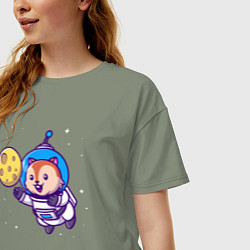 Футболка оверсайз женская Белочка в космосе, цвет: авокадо — фото 2