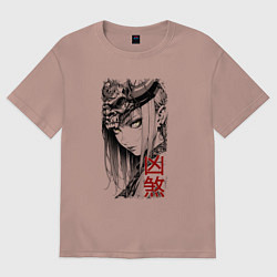 Женская футболка оверсайз Девушка в демоническом шлеме