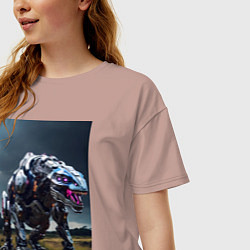 Футболка оверсайз женская Робот в стиле Horizon, цвет: пыльно-розовый — фото 2
