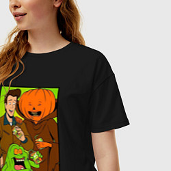 Футболка оверсайз женская Ghostbuster - Peter Slimer Pumpkinhead, цвет: черный — фото 2