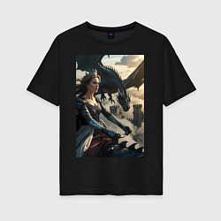 Футболка оверсайз женская Королева летит на драконе, цвет: черный