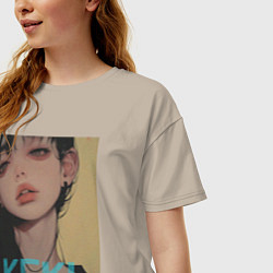 Футболка оверсайз женская Mood girl kekl, цвет: миндальный — фото 2